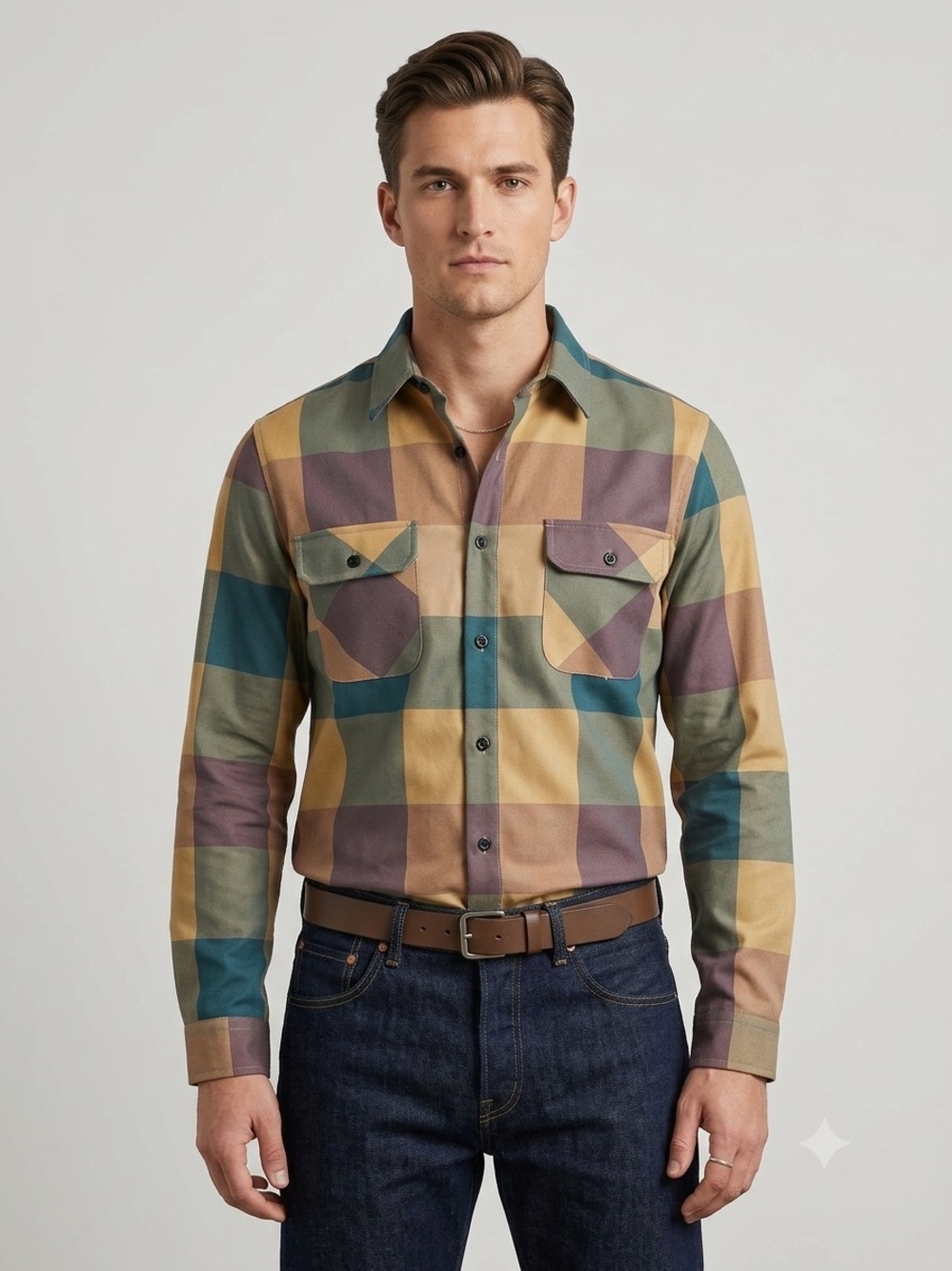 Men's Plaid Long Sleeve Button Down Shirt Size S Multicolored Casual Shirt